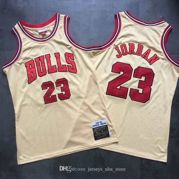 

chicago bulls men michael jor dan gold 1995-96 hardwood classics authentic basketball jersey, Black;red