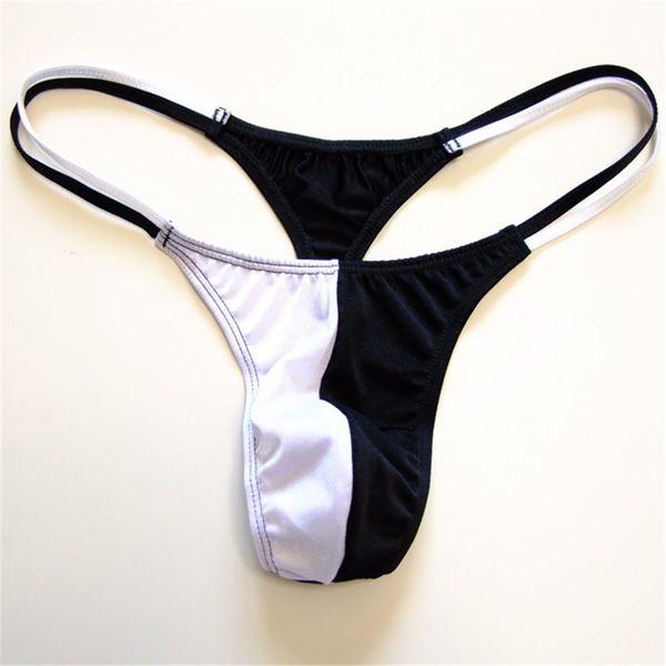 Black White Color Contrast Mens Thongs e G cordas duplas fina corda Sexy T-back de banho Underwear S109