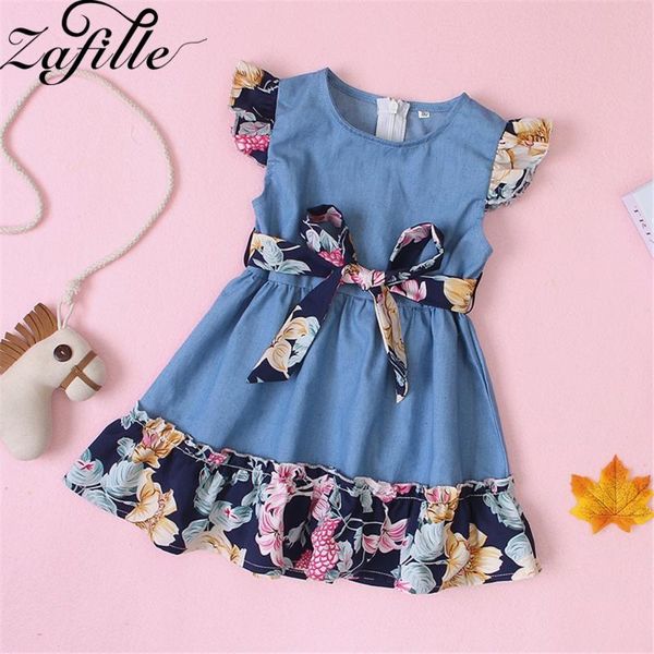 

girl's dresses zafille girls clothing flare sleeve summer dress baby clothes casual toddler infant jeans patchwork kids, Red;yellow