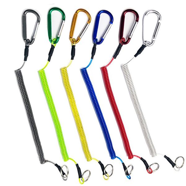 

retractable spring carabiner keychain anti lost rope key ring sub-plier control fish hang buckle rope strong pull lanyard key chain holder, Slivery;golden