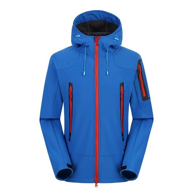 

autumn winter men outdoor warm fleece softshell jackets windproof waterproof hiking mountain climbing coat jacket, Blue;black