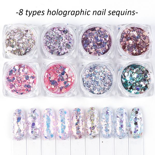 

hologram christmas holographic nail glitter set powder naisl art pigment diy flake decorations dust gel manicure, Silver;gold