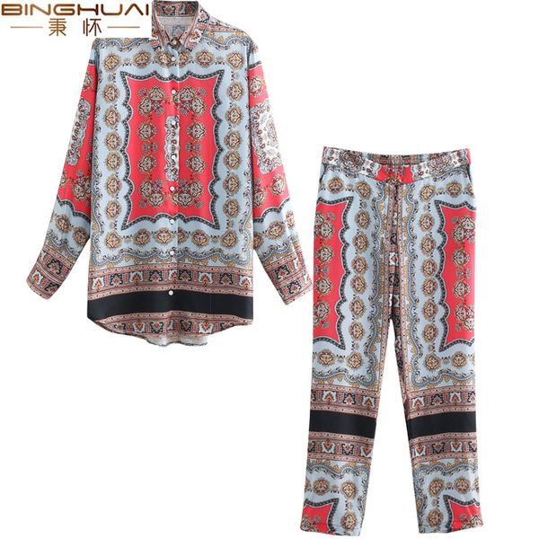 

set women's fashion print shirt high waist casual trousers two sets of temperament fashion loose women's clothes 2019 spring new, White