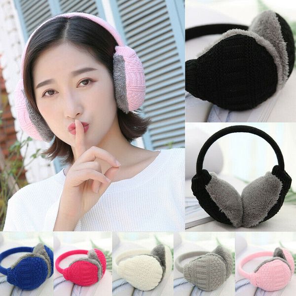 

women men winter warm ear cover knitted furry earmuffs removable washable ear protectors protectors accessories, Blue;gray