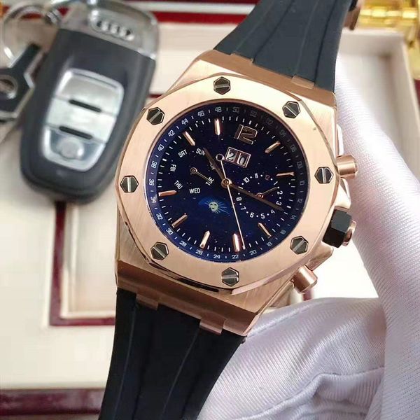 

2020 luxury five needle men's watch 316 fine steel case fully automatic mechanical movement diameter 45mm rubber band crystal mirror, Slivery;brown