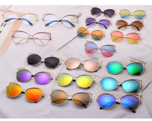 

cat eye designer sunglasses vintage metal frame sun glasses for women colorful mirror lenses 17 colors wholesale, White;black
