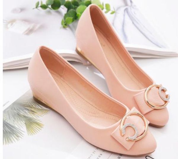 

women's shoes in spring and autumn slope heel round head bowknot@b105, Black