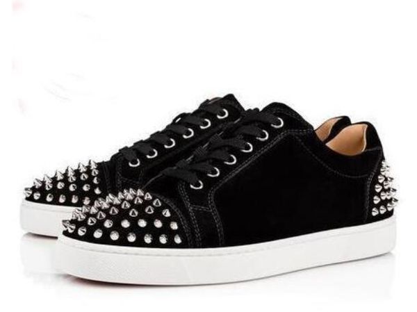 

элегантные с низким верхом, замша / кожа, seavaste 2 spikes красные нижние кроссовки обувь для мужчин, женщин роскошный дизайнер повседневна, Black