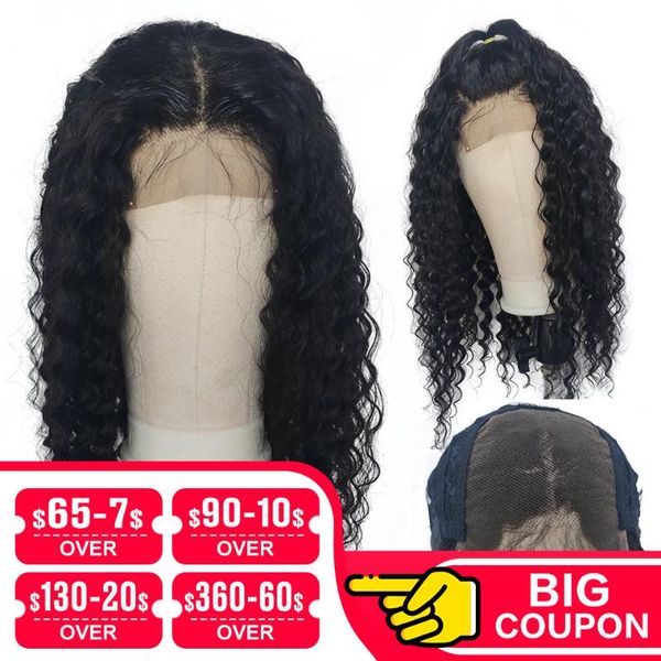 

emol бразильский глубокая волна человеческих волос парики предварительно сорвал волосяной покров 4*4 кружева закрытие парики 150% плотность, Black;brown