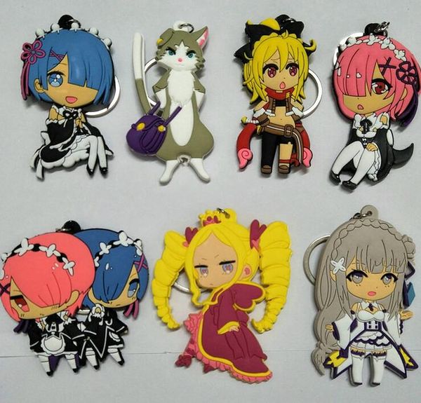 

20 pcs mix re:zero kara hajimeru isekai seikatsu double-sided pvc key chains pendant children q-82, Silver