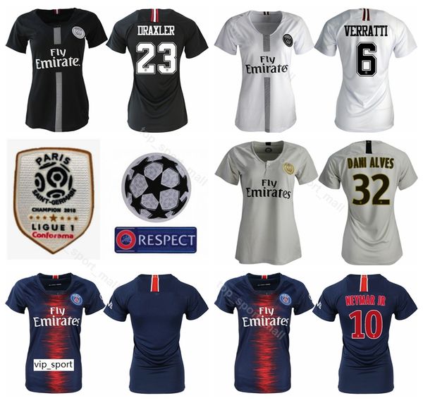 

2018 2019 FC Paris Saint Germain PSG Women Jersey Soccer DRAXLER DANI ALVES BUFFON VERRATTI TRAPP Woman Football Shirt Kit Lady Make Custom