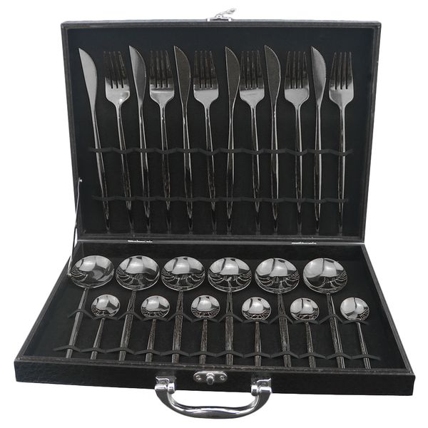

4/16 / 24pcs cutlery set black посуда набор 18/10 из нержавеющей стали посуда вилка нож ложка сервиз серебро с подарочной коробке