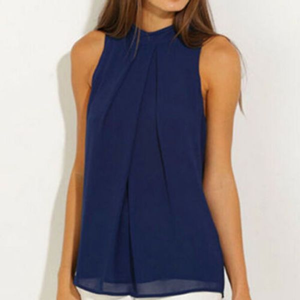 

fashion womens sleeveless loose blouse casual summer, White