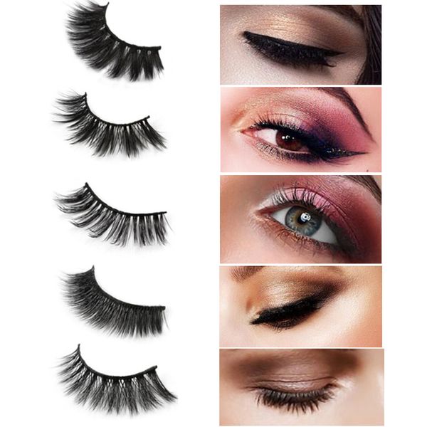

5 pairs 3d soft mink false eyelashes with glue wispies mixed styles natural long mink lashes handmade full strips eyelash makeup