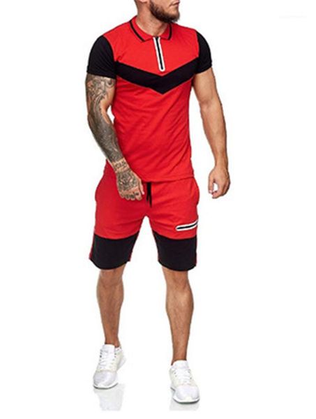 

slim sets hip hop tshirt shorts casual tracksuit set men sweat suit patchwork sportswear male two pieces mens colorblock zipper, Gray