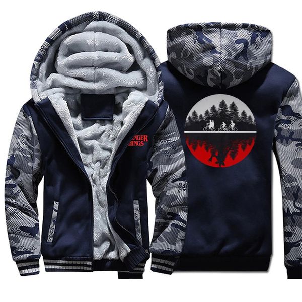 

the strange things men thick winter warm camo jacket horror male hoodie eleven hoodies thicken upside down sweatshirt jackets, Black