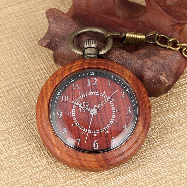 

vintage wood watch quartz pocket watch ebony walnut wooden chain open face fob lightweight clock christmas gifts for men women, Slivery;golden