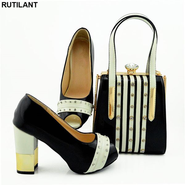 

new arrival rhinestone women wedding shoes and bag set shoe and bag set for party in women fashion shoes designers, Black