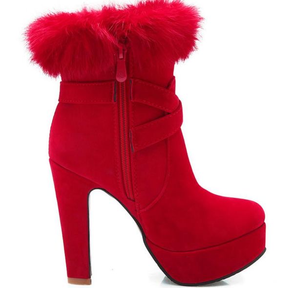 

2019 women's boots in winter with new style high heel coarse heel round head waterproof table suede@b057, Black