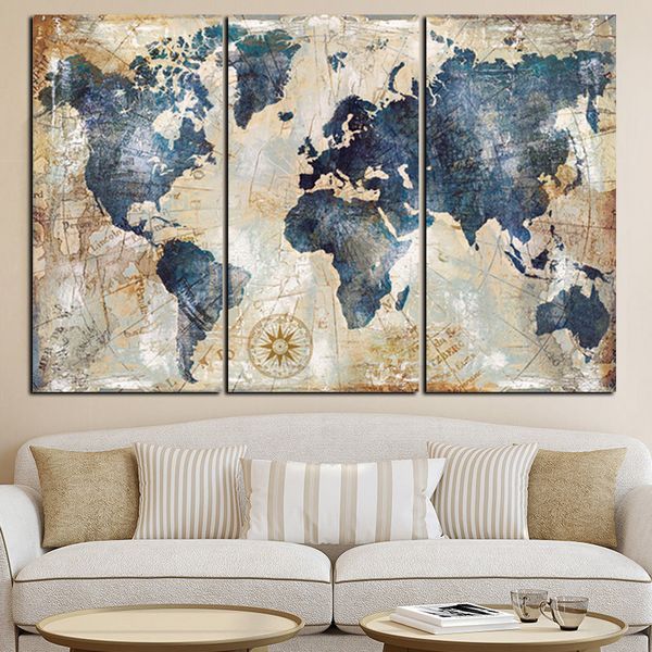 

3 панели мира карта модульная живопись маслом на холсте home decor скандинавские cuadros wall art picture для гостиной 190911