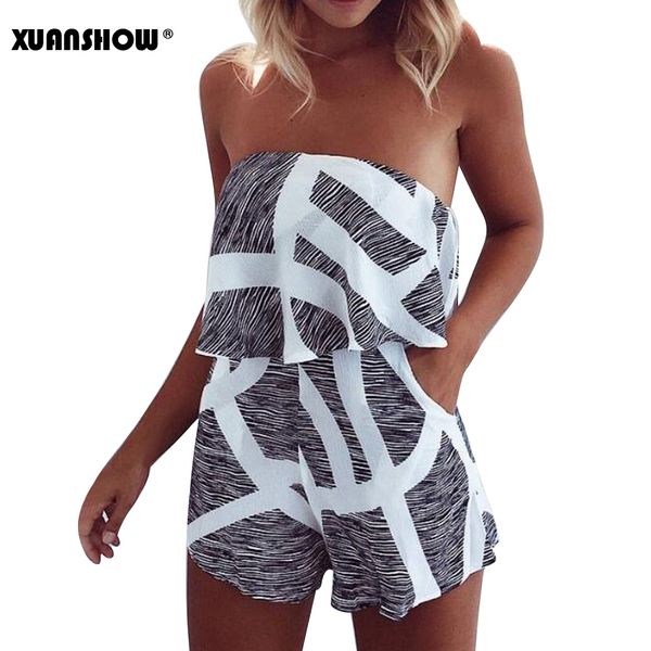 

2019 summer floral print rompers tube zipper women clothes casual summer beach jumpsuit one piece xs-xxxl, Black;white