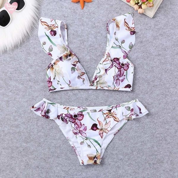 

bikini 2019 women floral bikini swimming two piece swimsuits swimwear set beach suit off shoulder swimsuit female, White;black