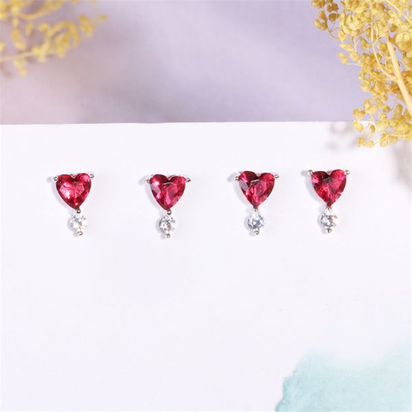 

2019 925 sterling sliver heart red stone stud earrings for women crystal fashion jewelry brinco korean fashion ing, Golden;silver