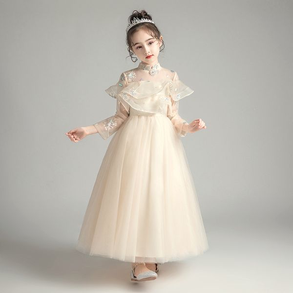 

tick tok children's dress girl poncho dress little girl's host piano performance flower children's wedding princess, Red;yellow