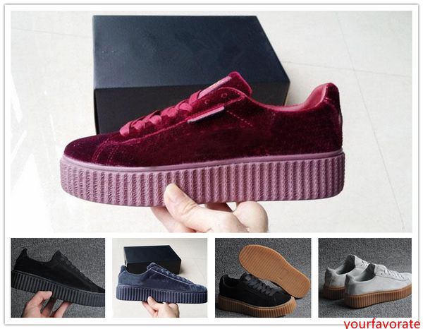 

женская rihanna riri fenty платформа creeper бархатная упаковка бордовый черный серый цвет бренд женская классическая повседневная обувь 36