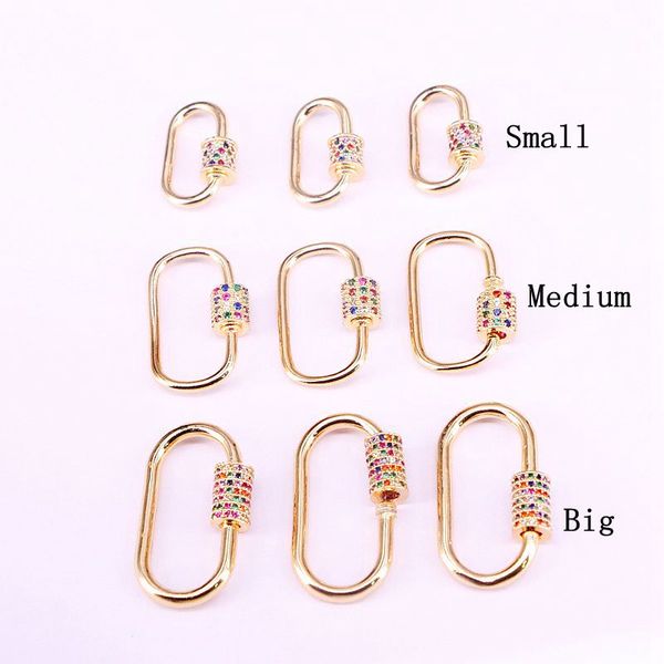 

5pcs, rainbow cz micro pave oval shaped crystal zirconia clasp lock carabiner pave lock jewelry findings, Blue;slivery