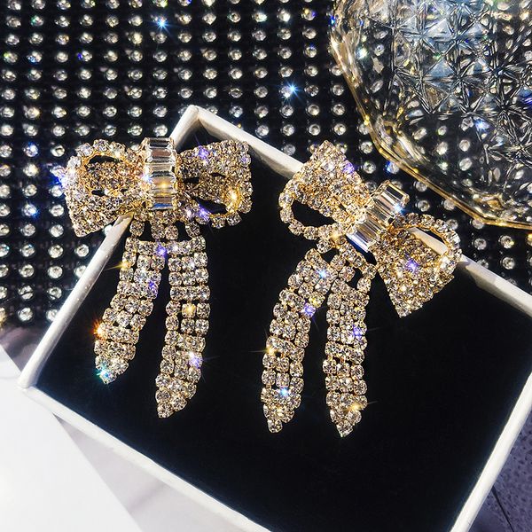 

zircon bow tassel dangle earrings silver gold crystal earrings for women fashion jewelry wedding drop earrings accessories