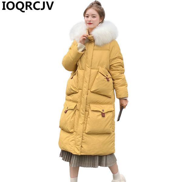 

2019 winter new women parka warm thick big fur collar hooded coat female down cotton padded jacket female long parkas outwear, Tan;black