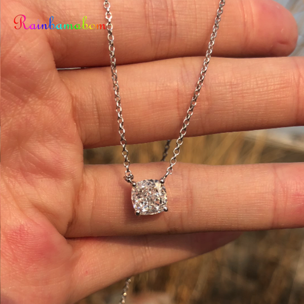 

rainbamabom 925 solid sterling silver created moissanite gemstone wedding engagement pendent necklace fine jewelry wholesale