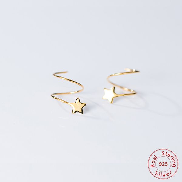 

real 925 sterling silver tiny cute star stud earrings for women exquisite fashion simple birthday gift jewelry earring, Golden;silver