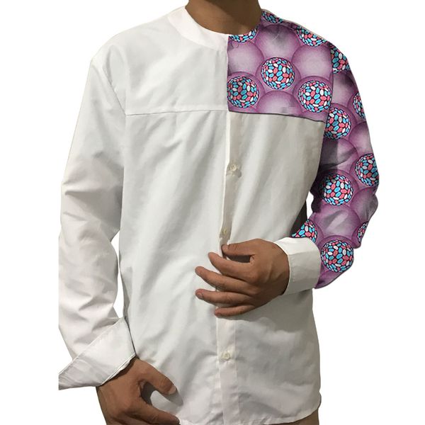 

men's ankara shirts african fashion o-neck shirt dashiki man white/wax print festive casual activity wear patchwork shirt, White;black