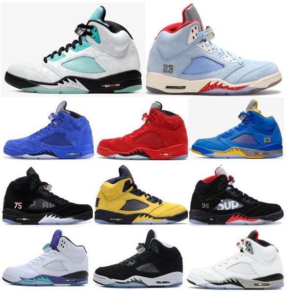 

new 5s island green trophy room white cement basketball shoes men 5 laney varsity royal psg paris red blue suede sneakers with box