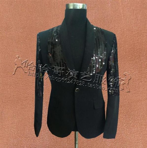 

black sequins clothes men suits designs masculino homme stage costumes for singers jacket mens blazer dance star style punk, White;black