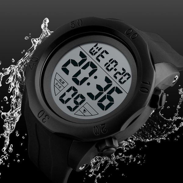 

skmei chronograph sports watches men silicone countdown led digital watch waterproof wristwatches alarm clock male 1305, Slivery;brown