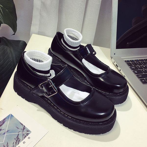 

2018 new korean fashion versatile flat shoes retro college wind england shoes muffin bottom trend street shooting flat, Black