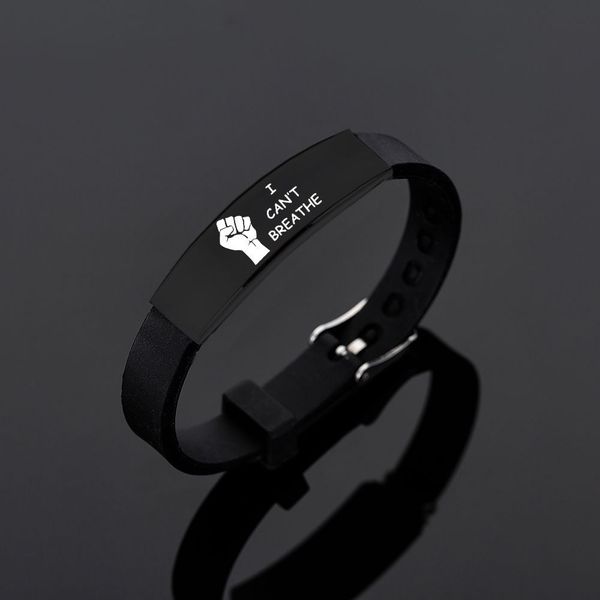 

man i can «t дышать я не могу дышать силиконовую черную трубу из нержавеющей стали гибки браслеты браслетов, Silver