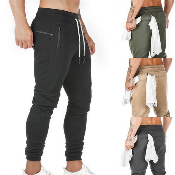 

men's multi pocket sweat pants 2 in 1 joggers men track pants streetwear built-in pocket zipper sports trousers fitness bottoms, Black