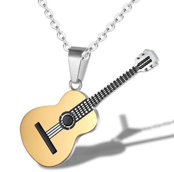 Nuova collana in stile europeo e americano con personalità creativa, ciondolo per chitarra musicale, collana da uomo e da donna in acciaio al titanio WY1348