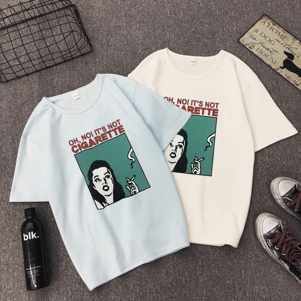 

cartoon character alphabet printed short sleeve t-shirt for female lovers, White