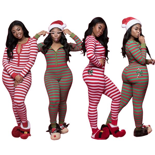 

winter plus size 3xl women christmas jumpsuits print xmas rompers casual stripe overalls one piece slim leggings night clubs wear 2114, Black;gray