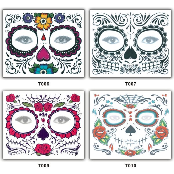 

день мертвых черепа лицо хэллоуина фестиваль прохладный красоты татуировки водонепроницаемый наклейки temporary tattoo лицо