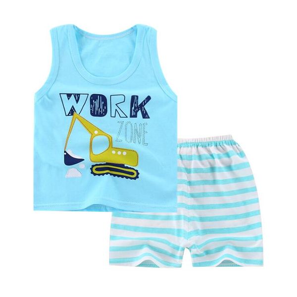 

summer baby boy clothes toddler boys cartoon vest+shorts 2pcs suits new children print clothing sets kids cotton cute sets, White