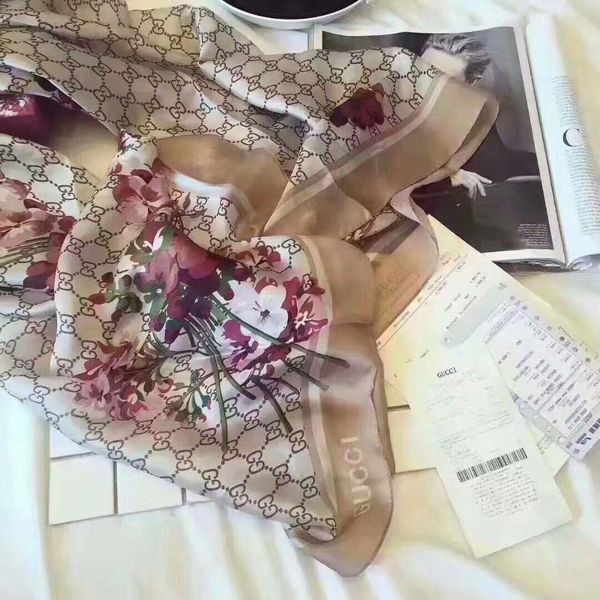 

new luxury new silk scarf for women 2020 summer designer full logo green floral flower long scarves wrap with tag 180x90cm shawls, Blue;gray