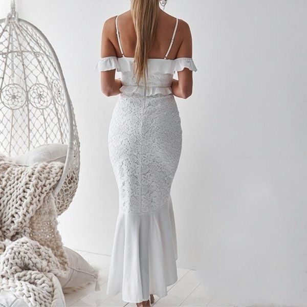 

hollow out lace mermaid dress spaghetti straps ruffled bodycon vestidos summer sleeveless patchwork party dresses, Black;gray