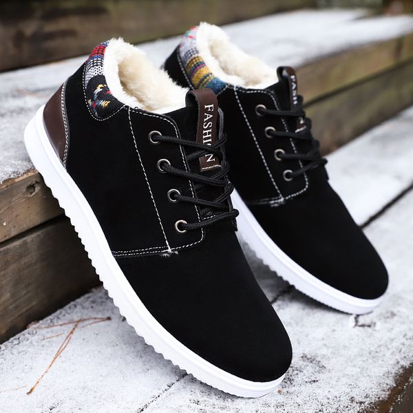 

2019 winter new cotton-padded male korean fashion trends plus velvet thick warm men's casual shoes student k12-16, Black