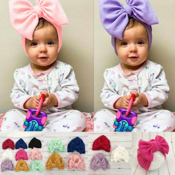 

kids baby girl toddler bowknot turban hats cap knotted cotton beanies headband hair band headwear, Yellow